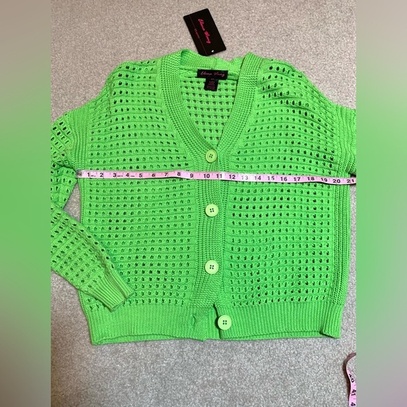 NWT Elena Wang Green Cardigan Sweater Open Weave Women Size Small 100% Cotton - Picture 4 of 6